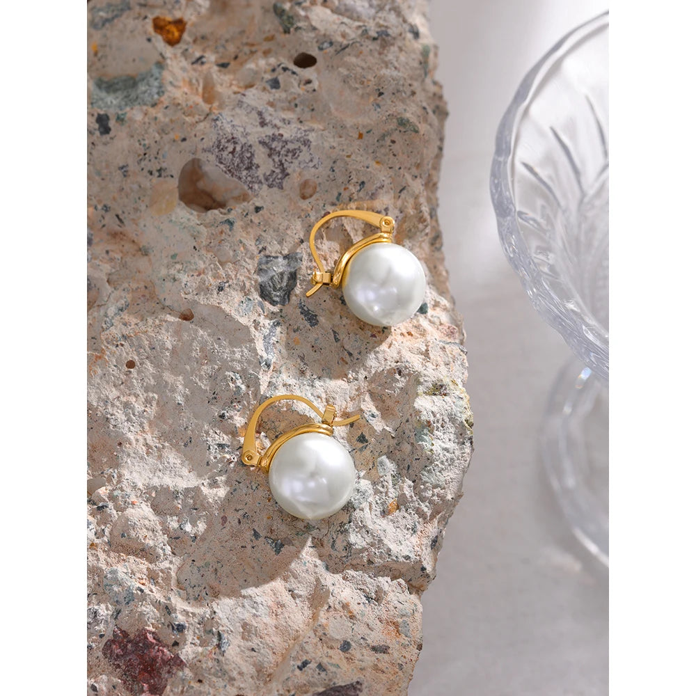 Elegant Pearl Huggie Hoop Earrings