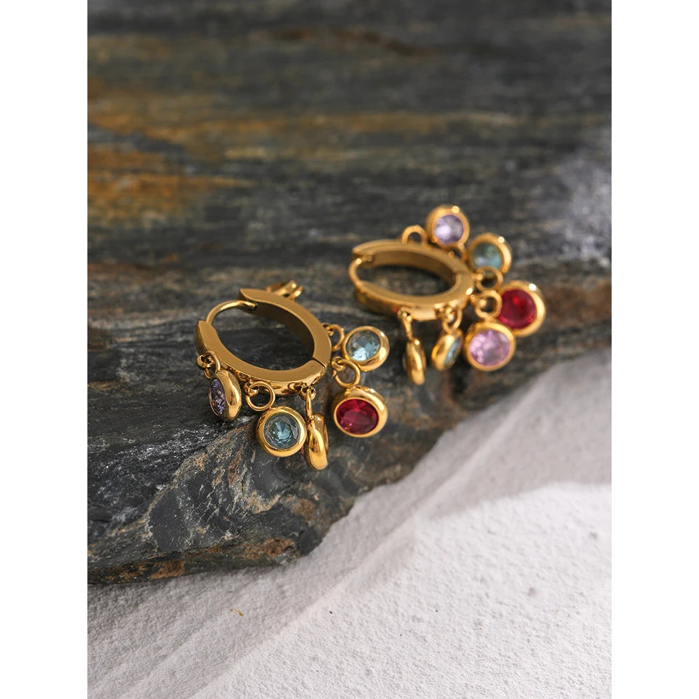 Colorful Cubic Zirconia Charm Hoops