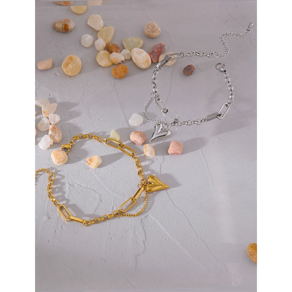 Double Layered Heart Charm Bracelet