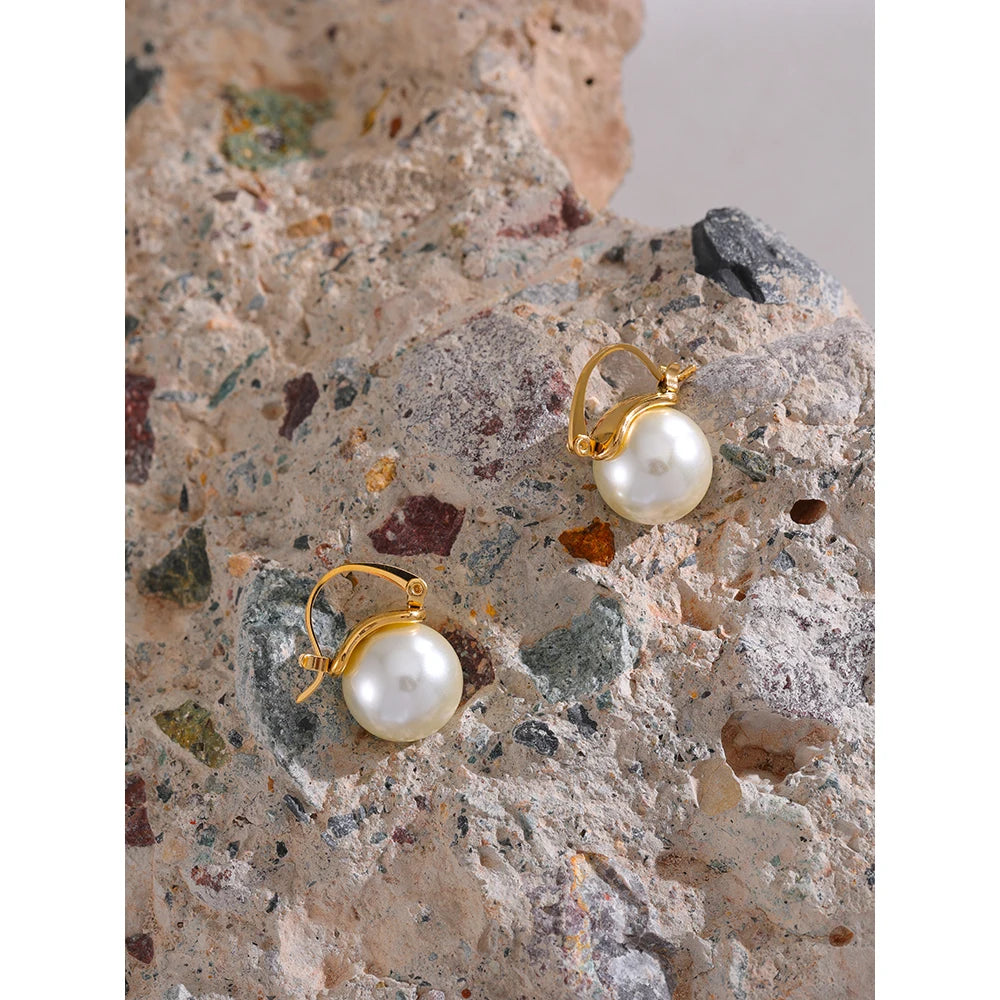 Elegant Pearl Huggie Hoop Earrings