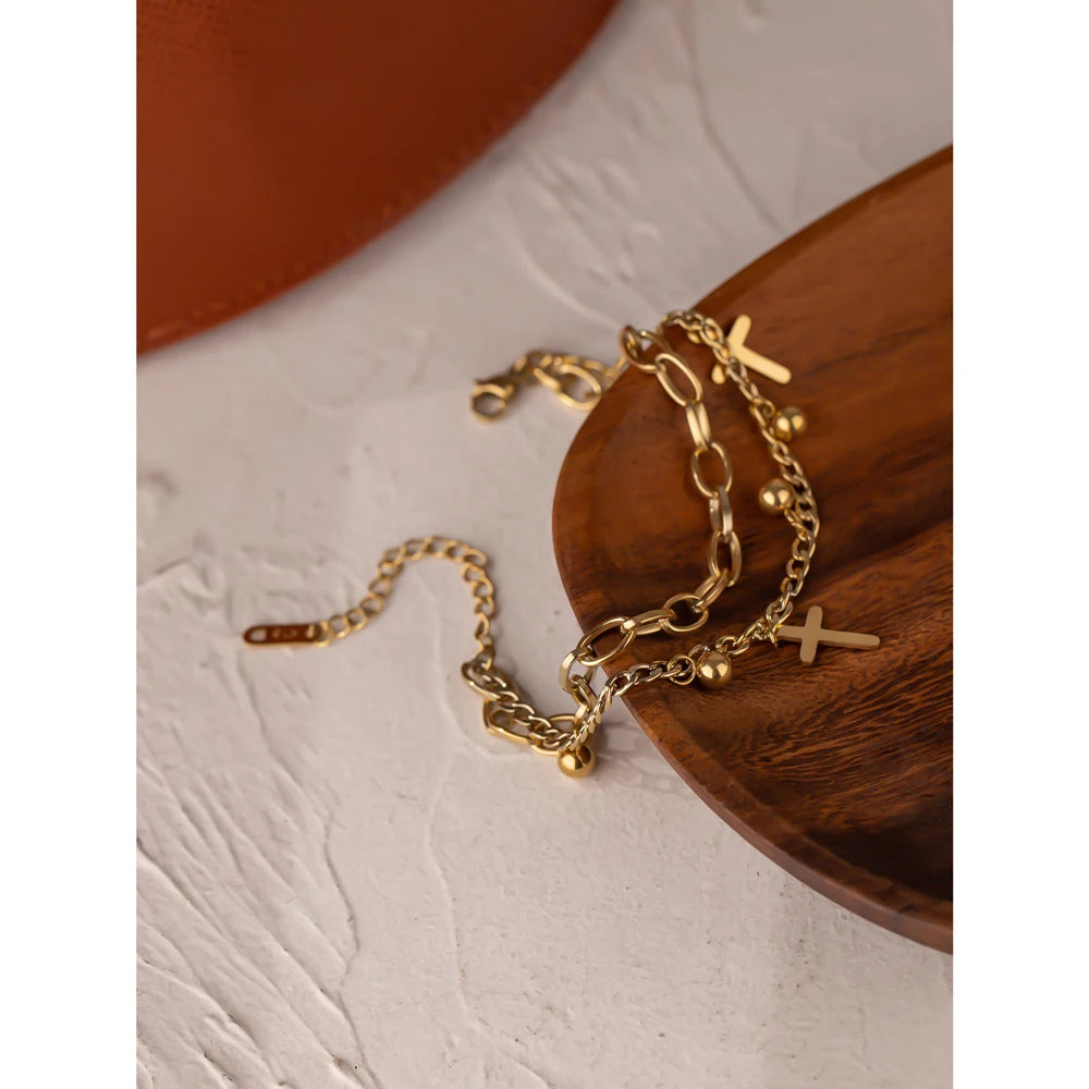 Layered Cross Charm Bracelet