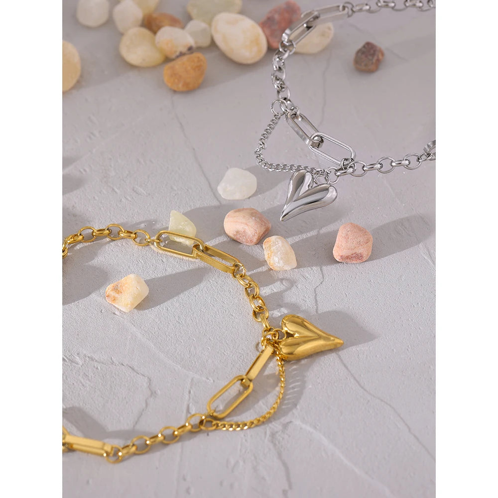 Double Layered Heart Charm Bracelet