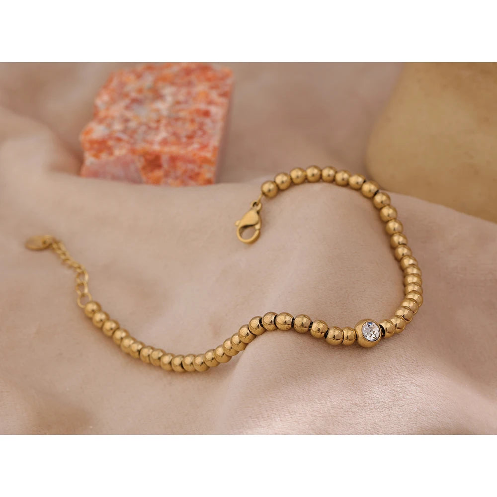 Bead Chain Bracelet with Cubic Zirconia