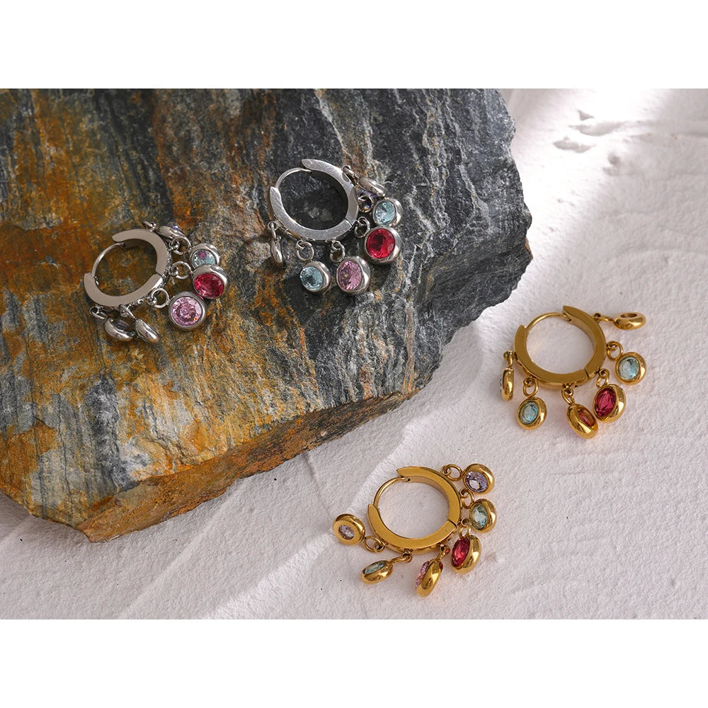 Colorful Cubic Zirconia Charm Hoops