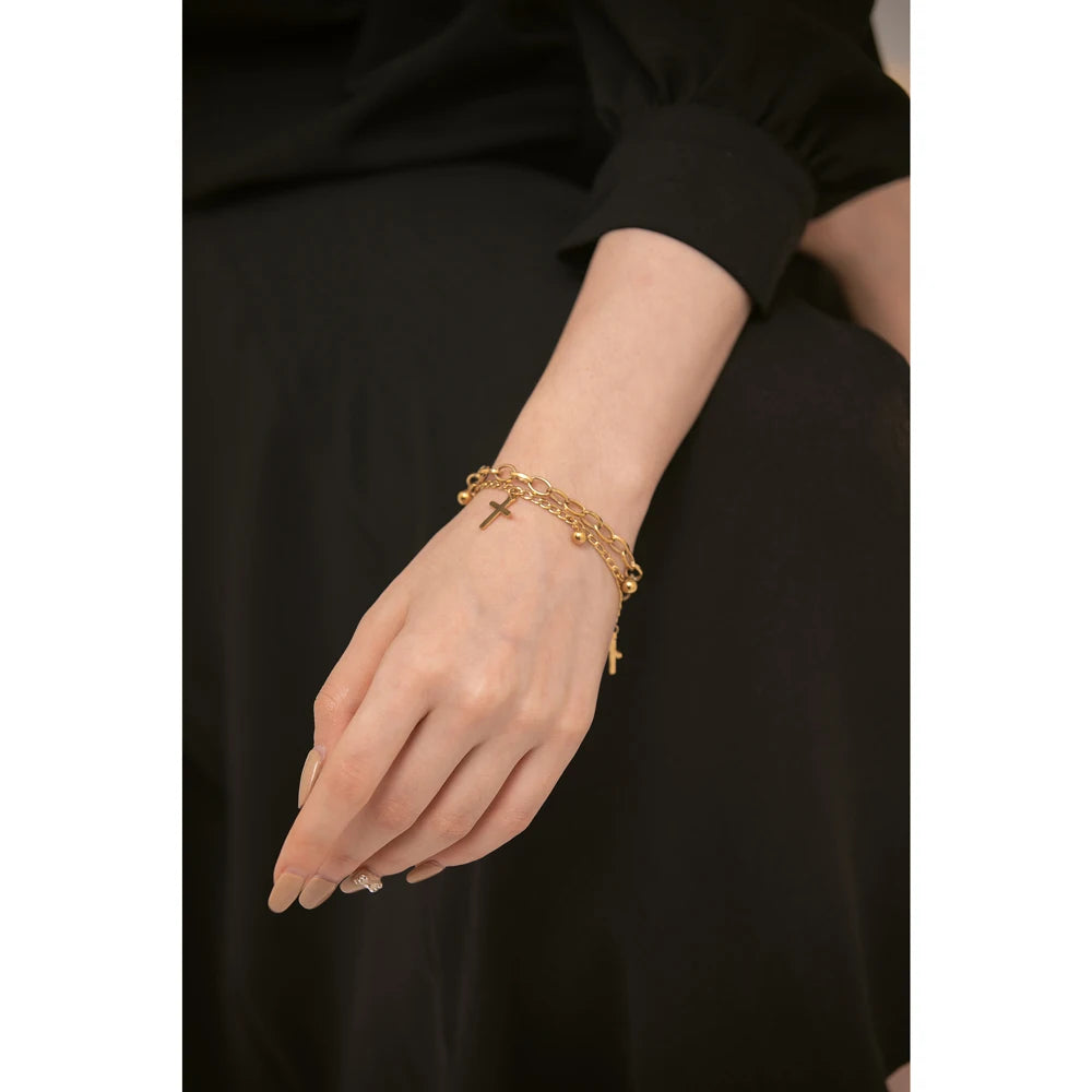 Layered Cross Charm Bracelet