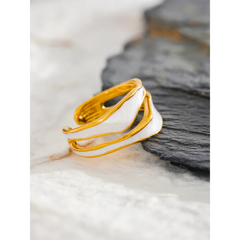Irregular White Enamel Open Ring