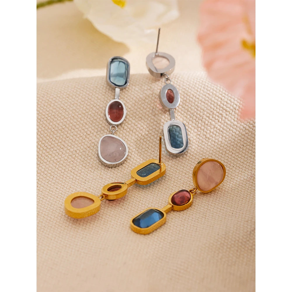 Multi-Stone Geometric Drop Earrings