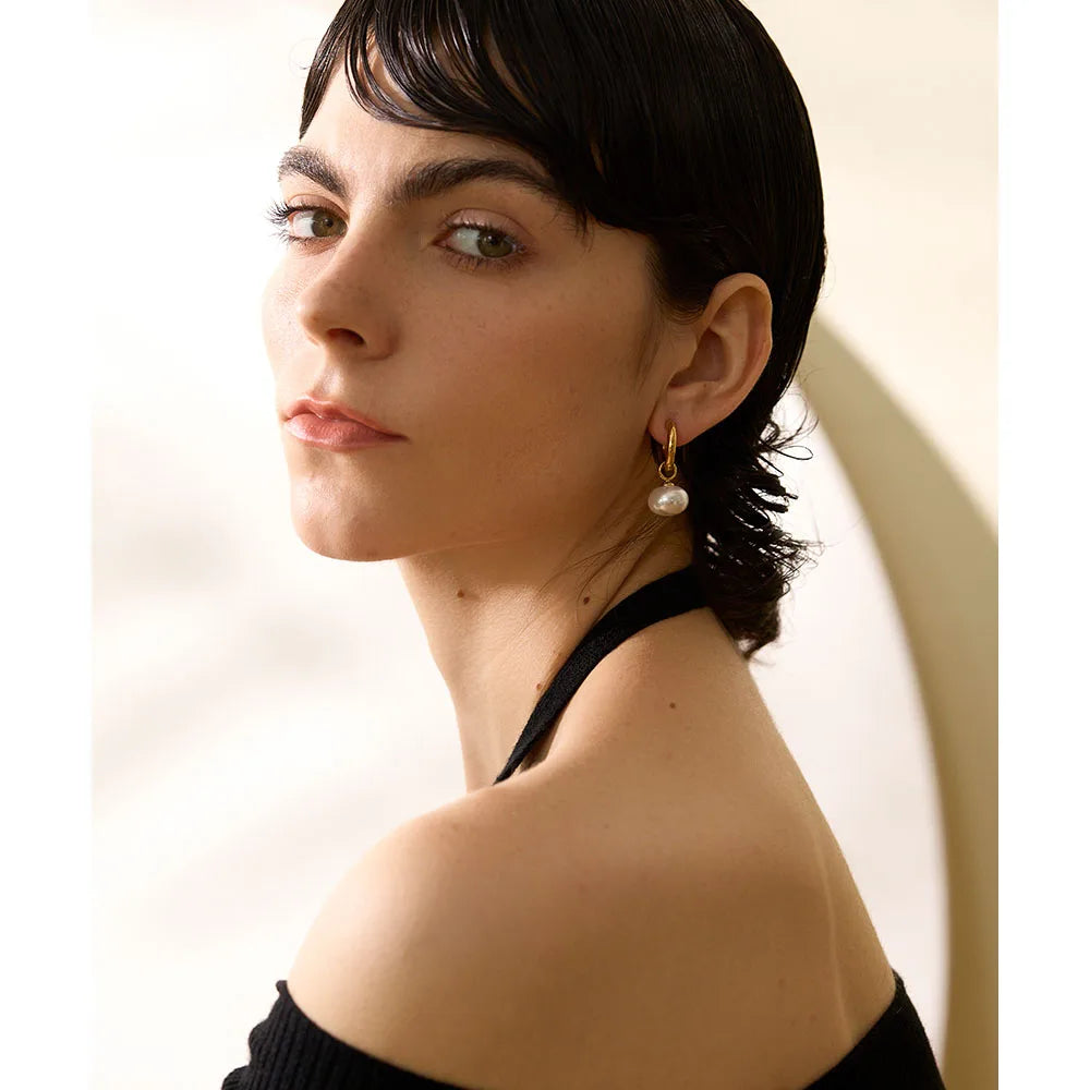 Pearl Charm Hoop Earrings