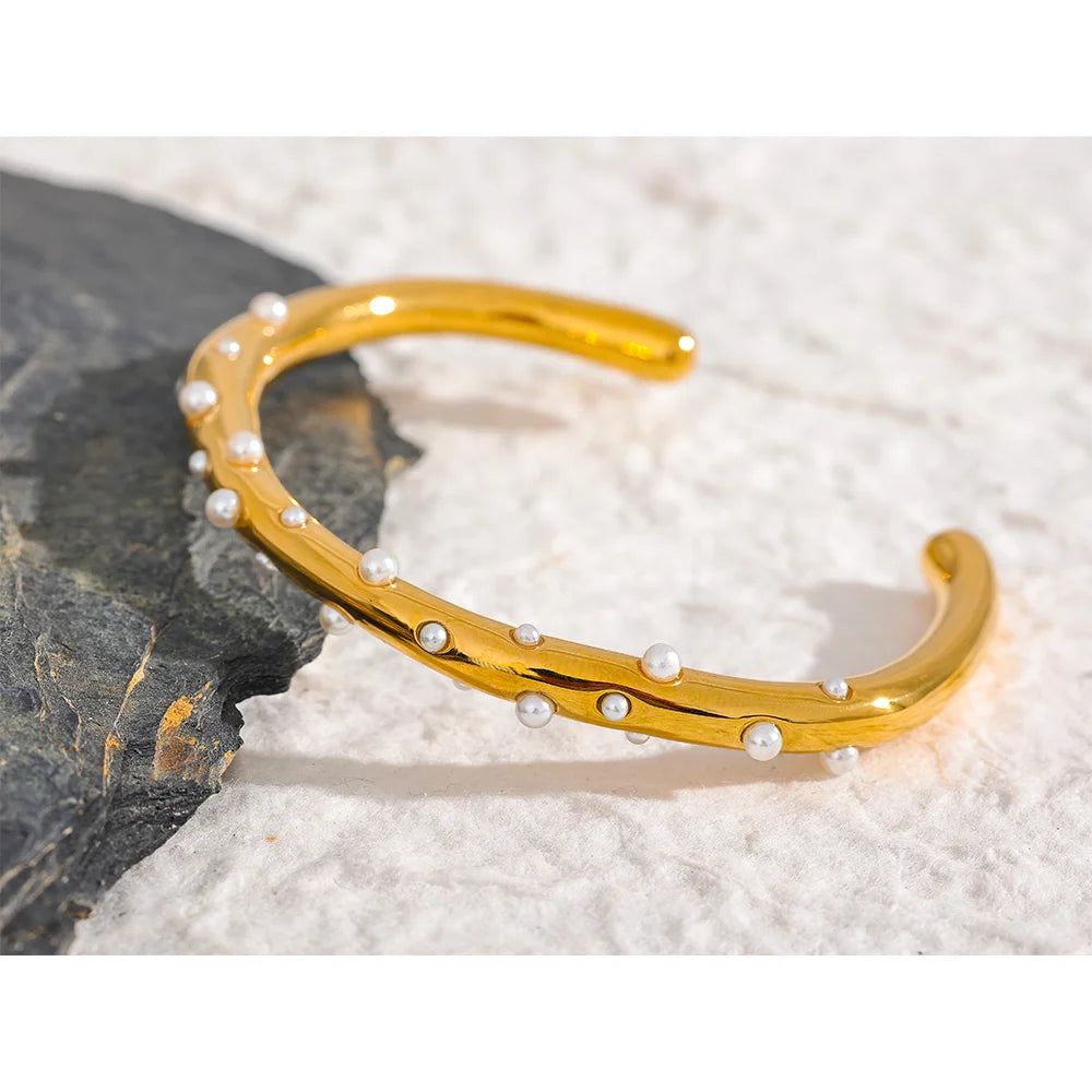 Pearl Adorned Open Cuff Bracelet