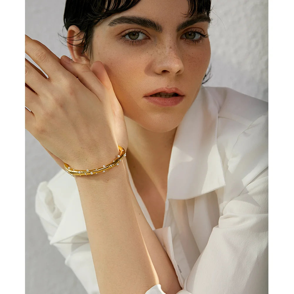 Pearl Adorned Open Cuff Bracelet