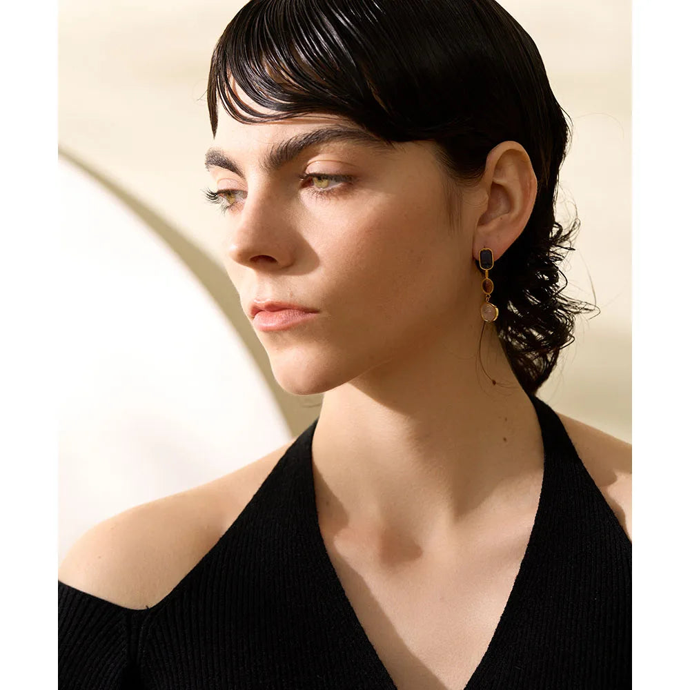 Multi-Stone Geometric Drop Earrings