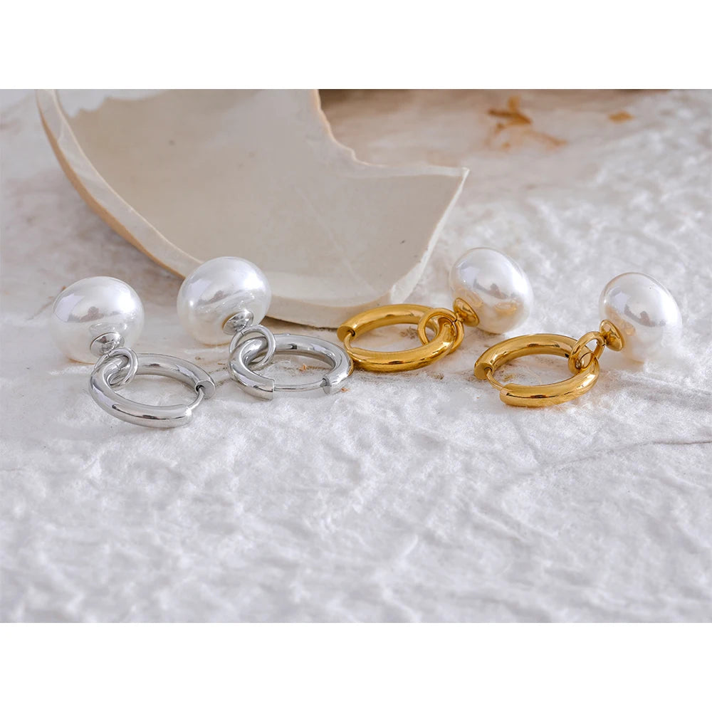 Pearl Charm Hoop Earrings