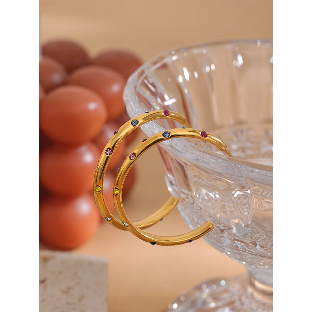 Geometric Cubic Zirconia Hoop Earrings