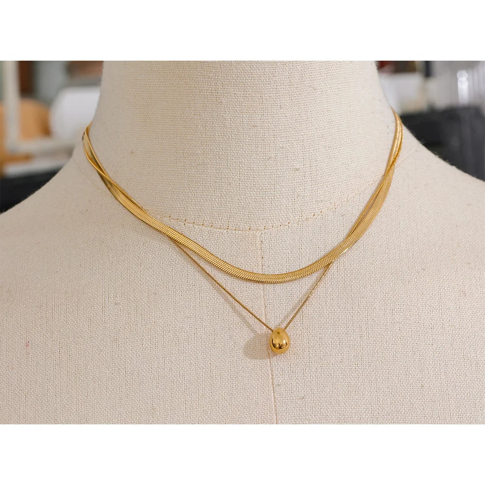 Double Layer Water Drop Pendant Necklace