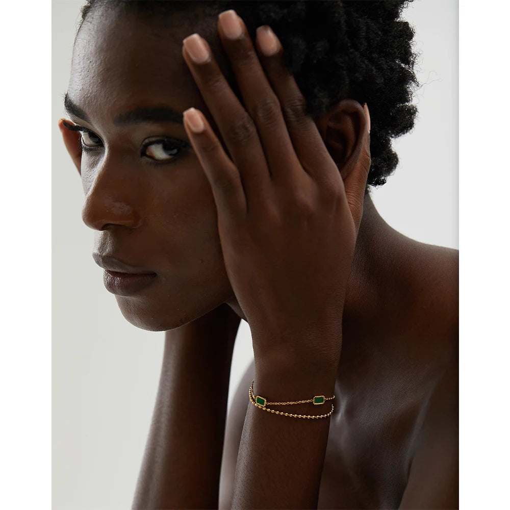 Trendy Green Charm Double Chain Bracelet