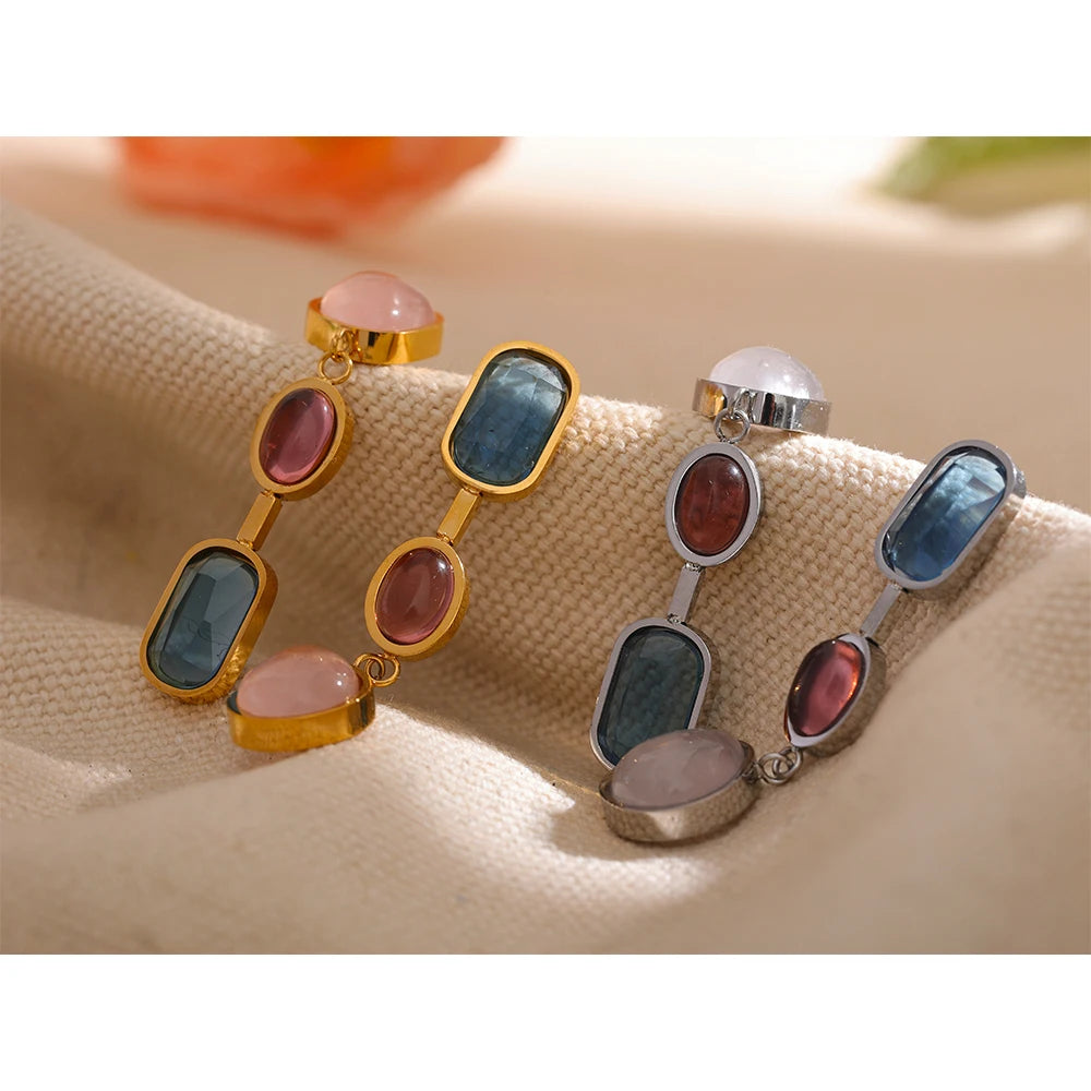 Multi-Stone Geometric Drop Earrings
