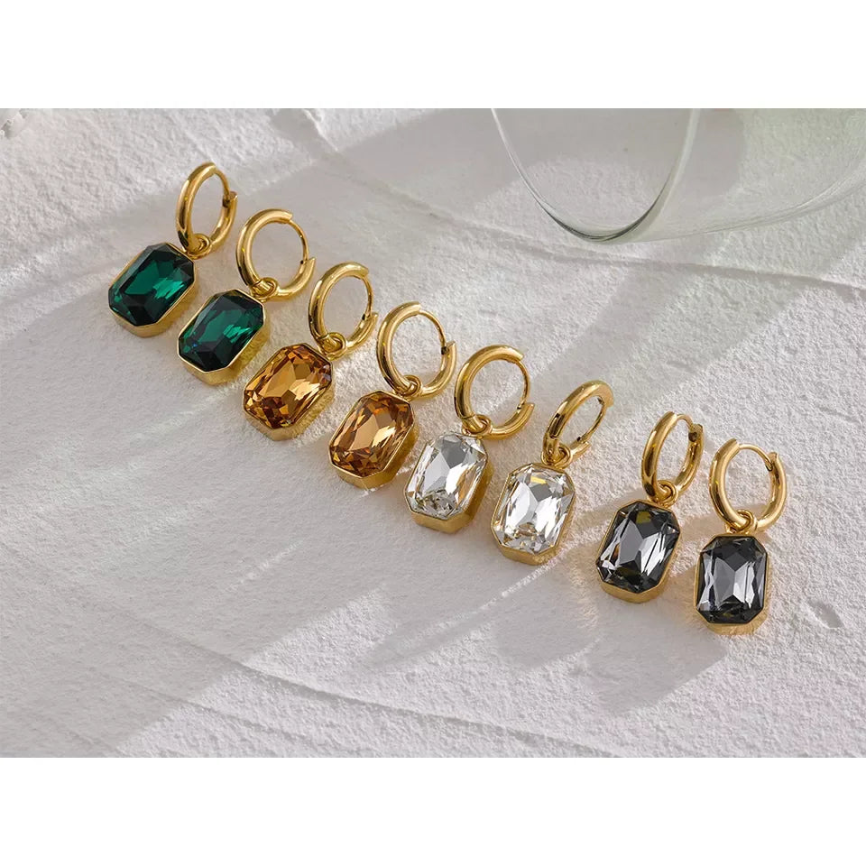 Emerald Green Geometric Drop Earrings
