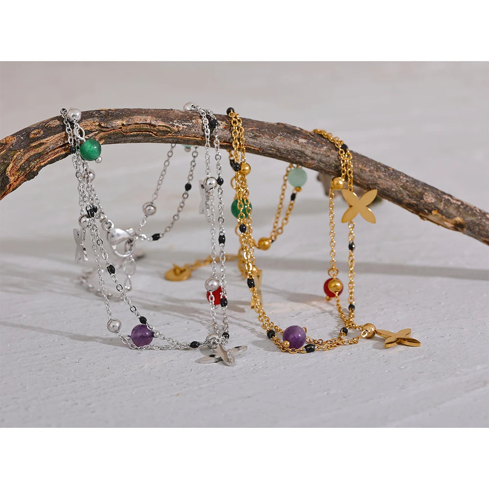 Colorful Natural Stone Flower Anklet