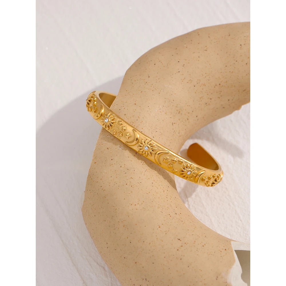 Celestial Sun and Moon Gold Bangle