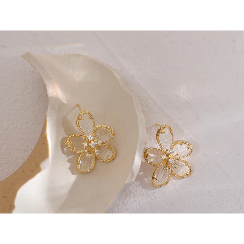 Exquisite Cubic Zirconia Flower Stud Earrings