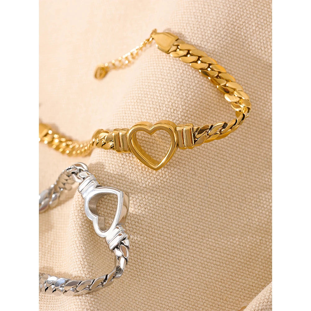Heart Charm Cuban Chain Bracelet