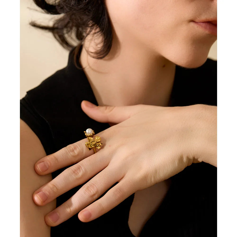 Floral Charm Statement Ring