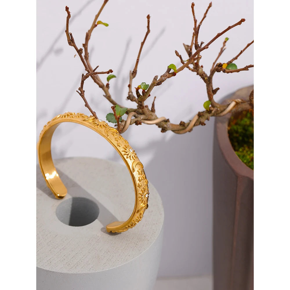 Celestial Sun and Moon Gold Bangle