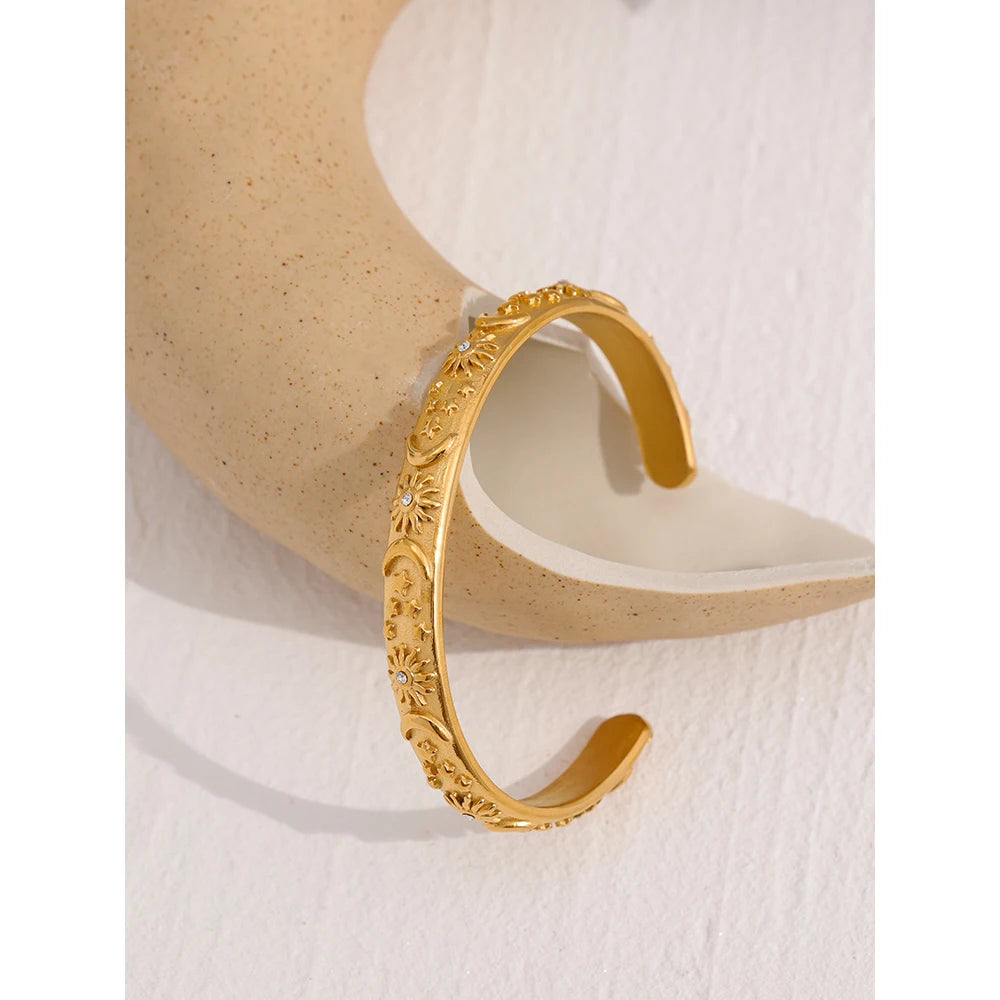 Celestial Sun and Moon Gold Bangle