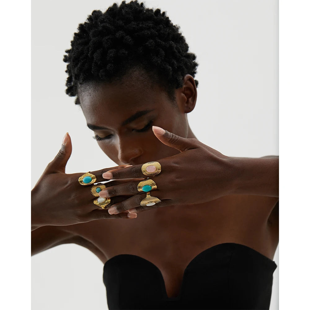 Bohemian Natural Stone Adjustable Rings