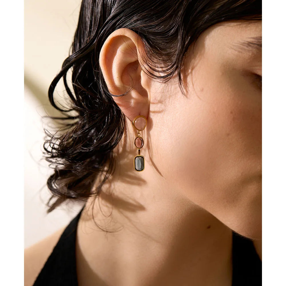 Multi-Stone Geometric Drop Earrings
