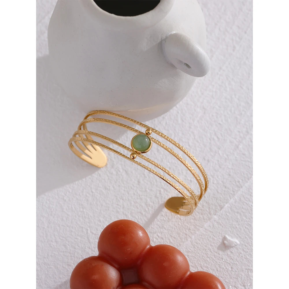 Boho Green Stone Open Bangle