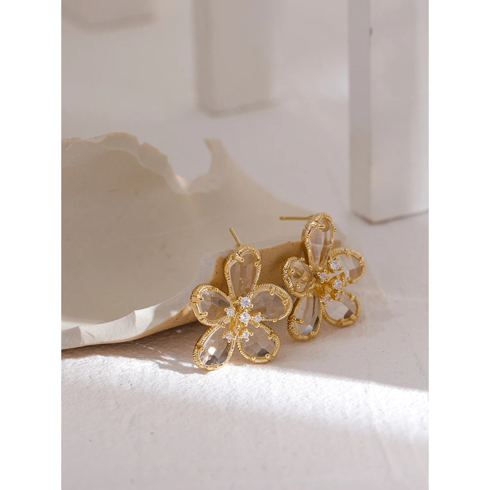 Exquisite Cubic Zirconia Flower Stud Earrings