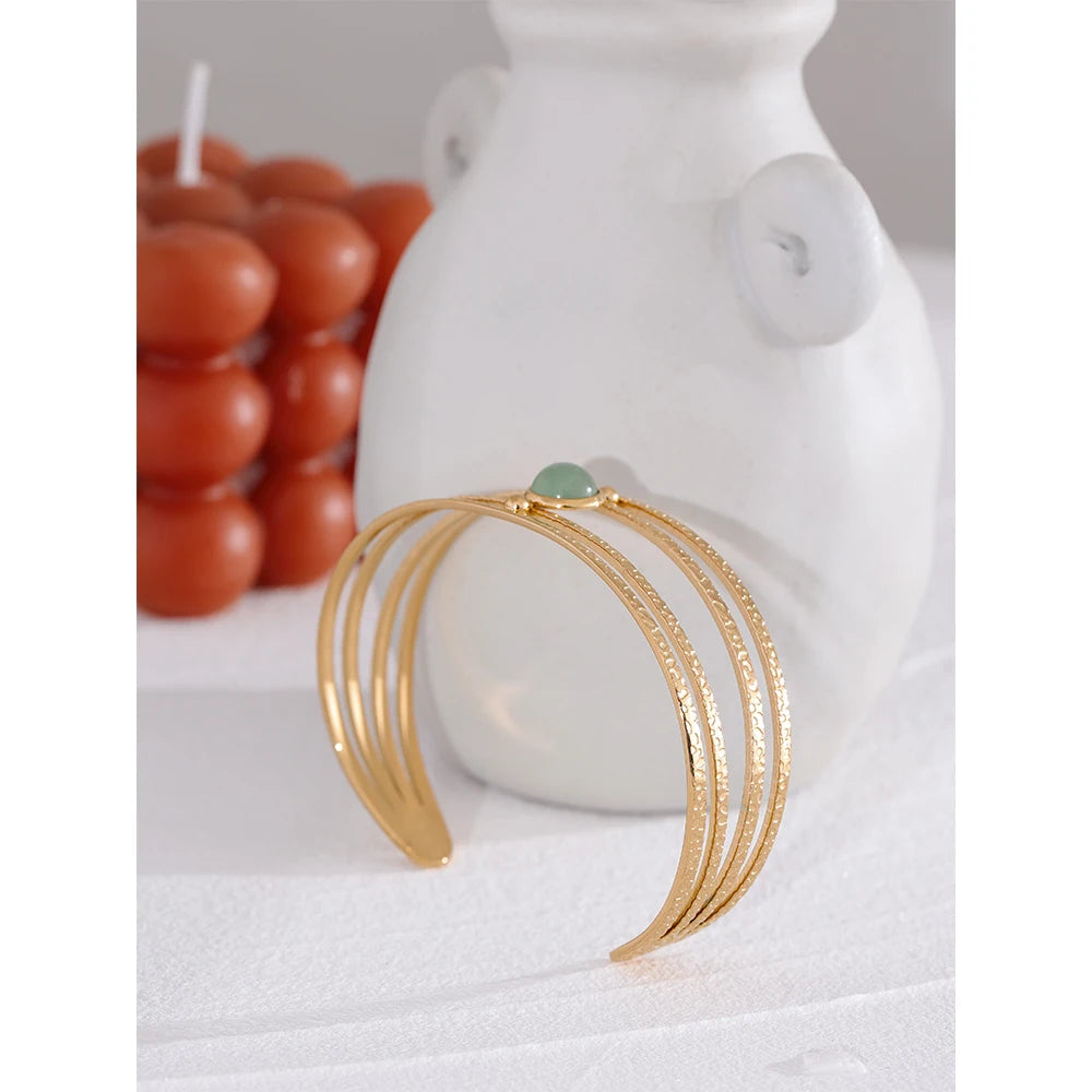 Boho Green Stone Open Bangle