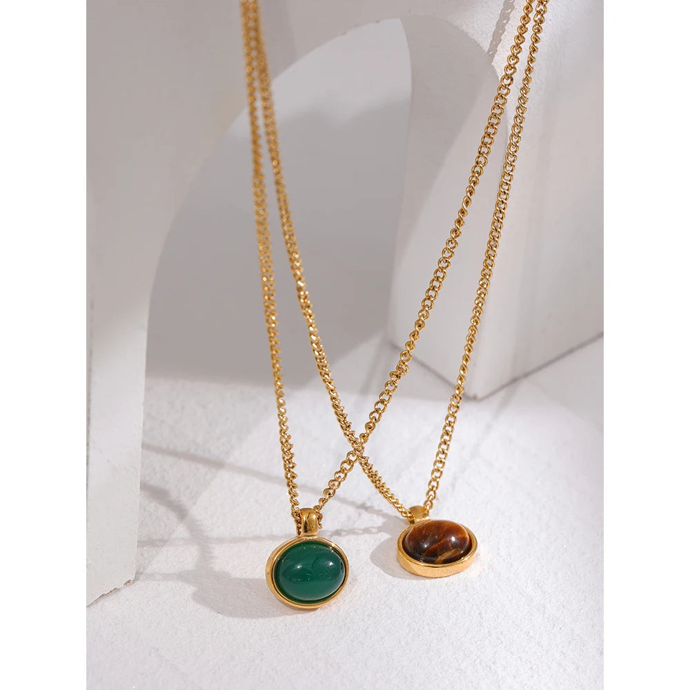 Green Agate and Tiger Eye Pendant Necklace