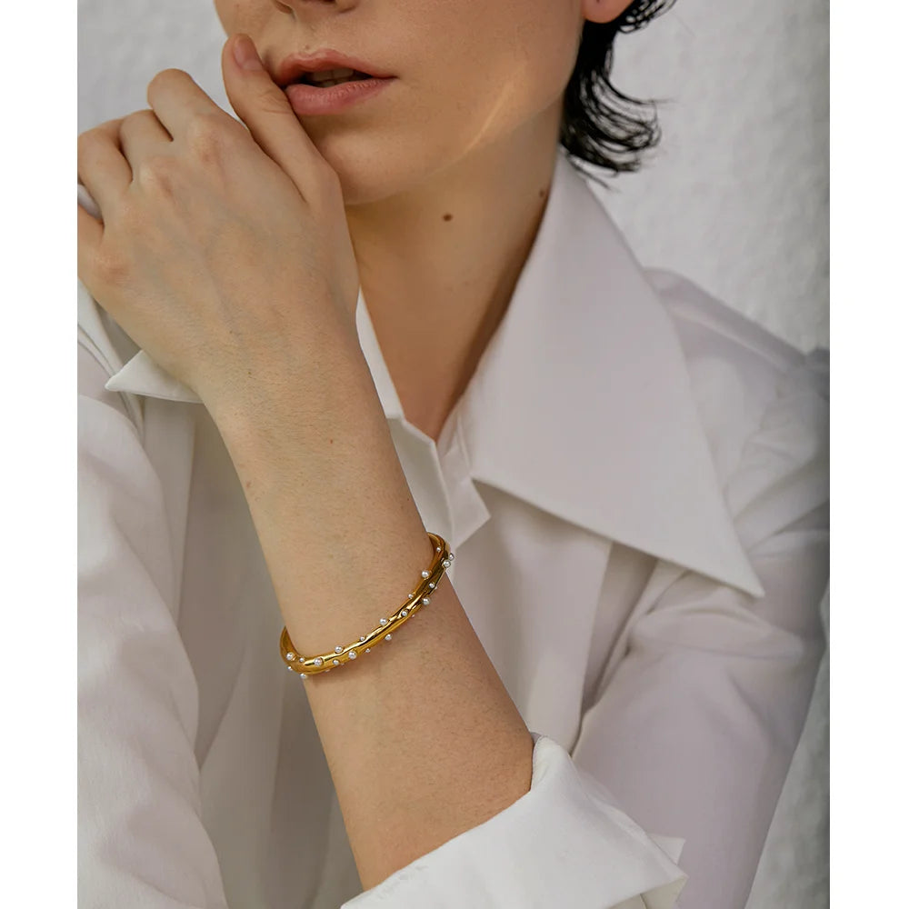Pearl Adorned Open Cuff Bracelet