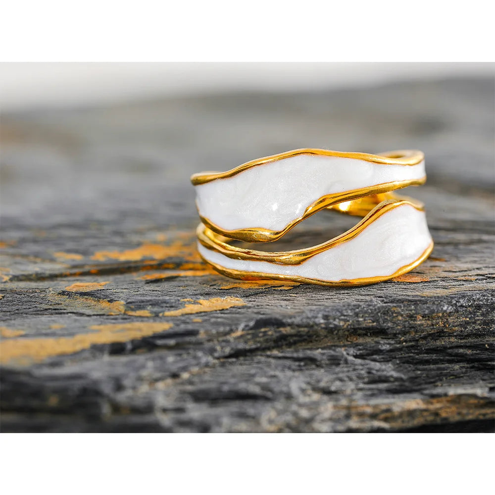 Irregular White Enamel Open Ring
