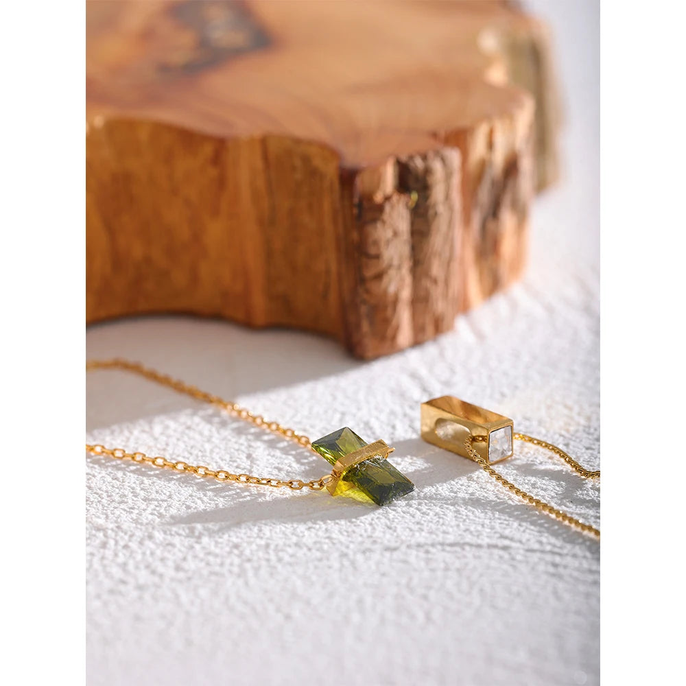 Olive Green Cubic Zirconia Pendant Necklace