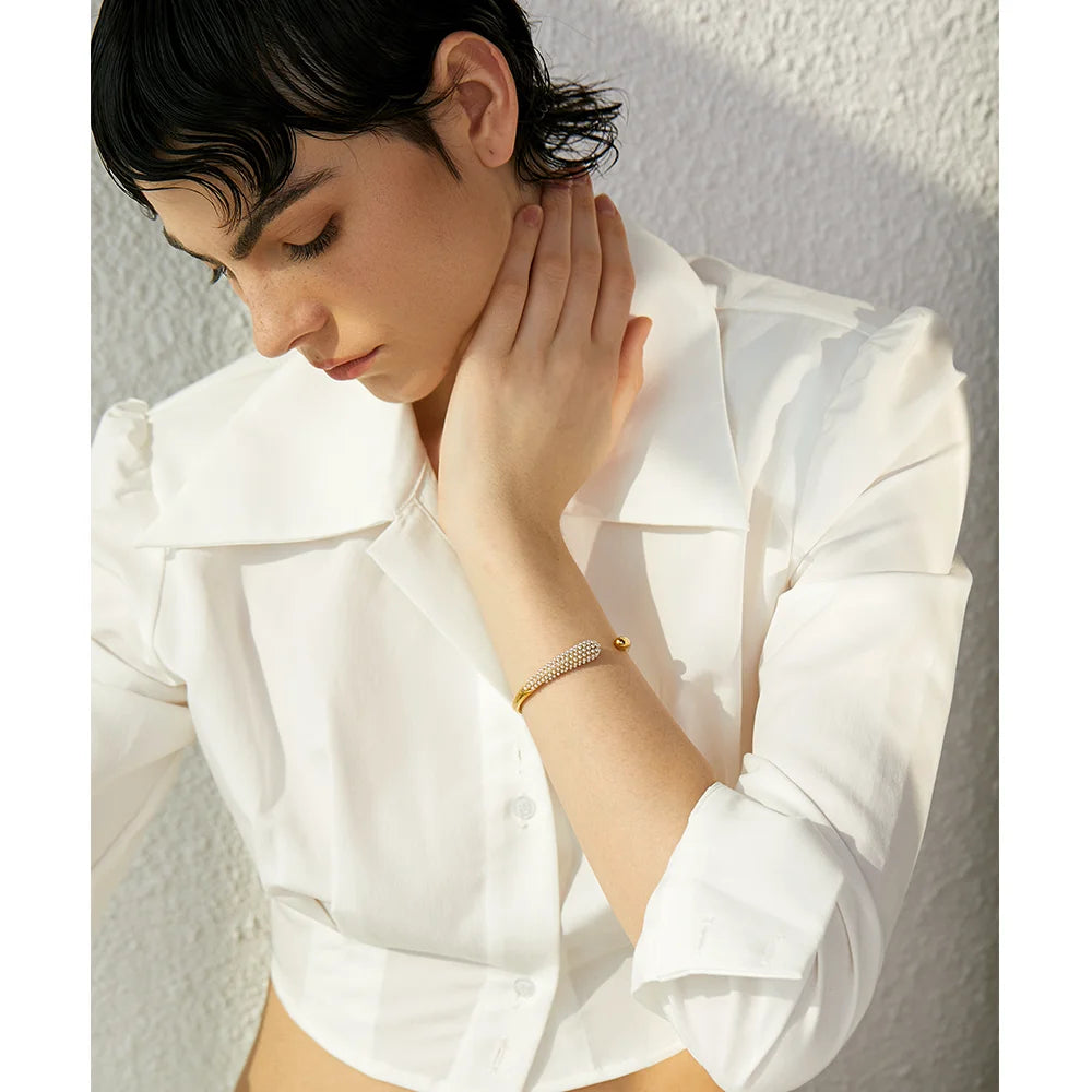 Geometric Pearl Accented Gold Cuff