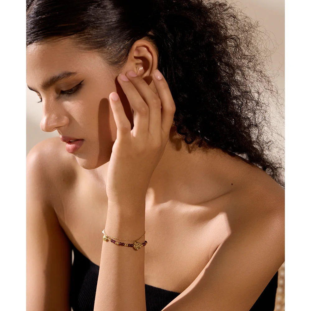 Layered Garnet Stone Anklet