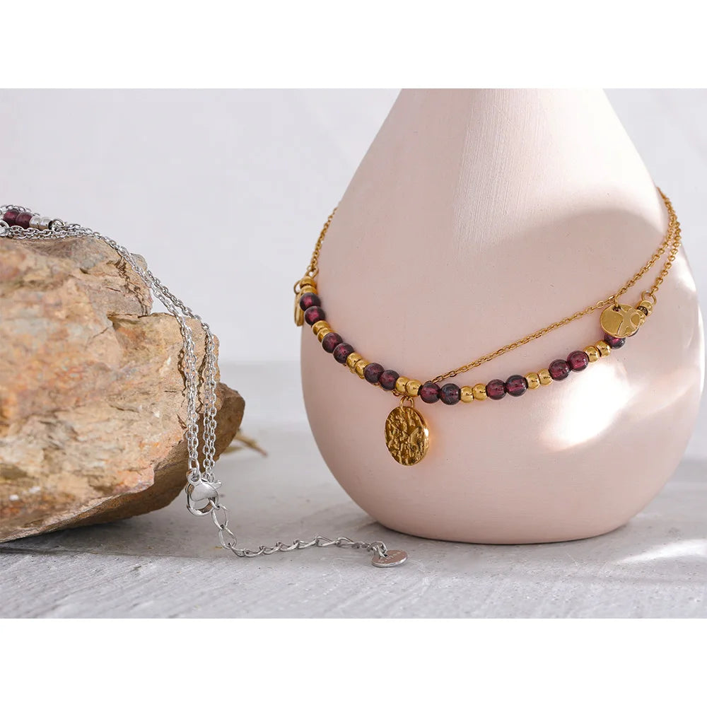 Layered Garnet Stone Anklet
