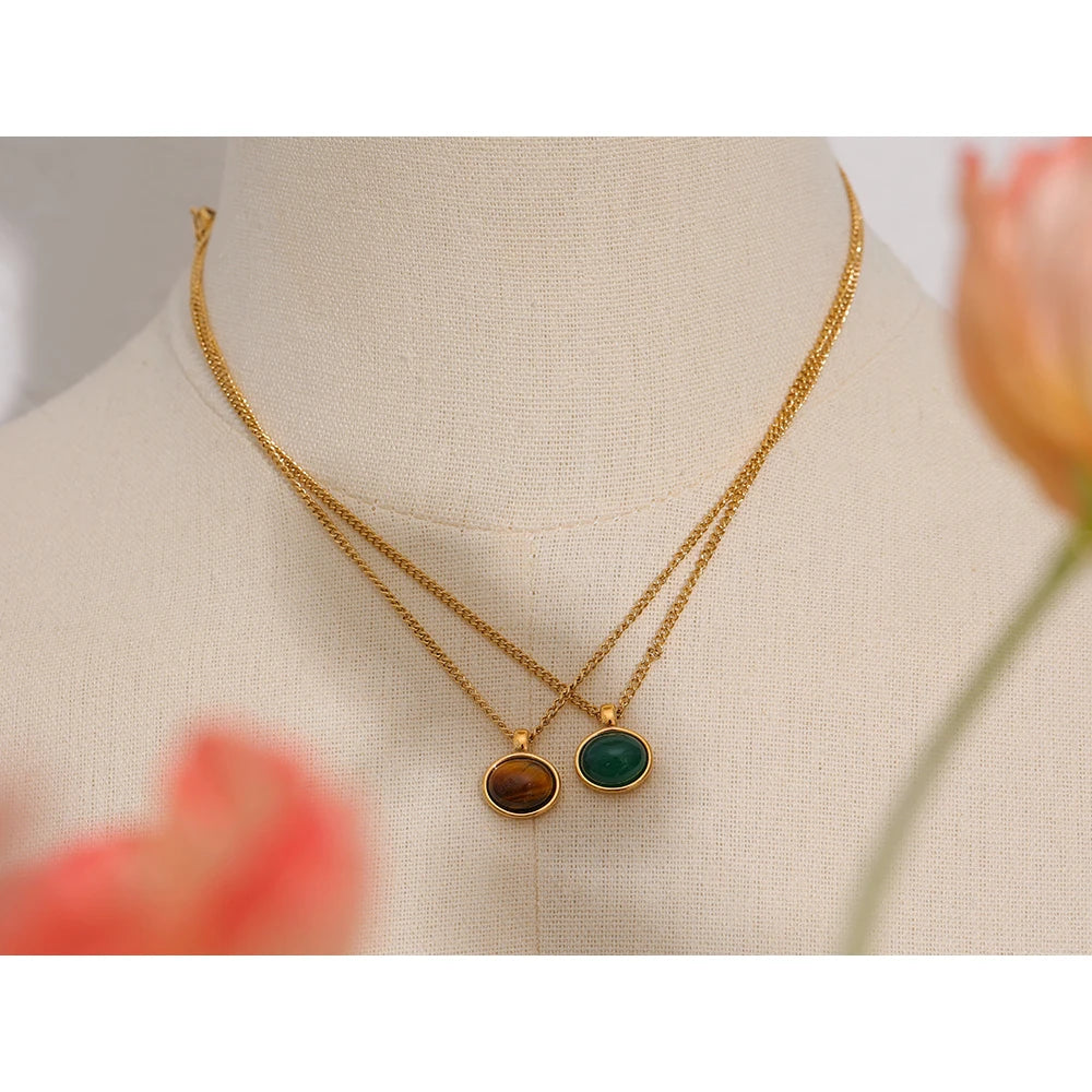 Green Agate and Tiger Eye Pendant Necklace