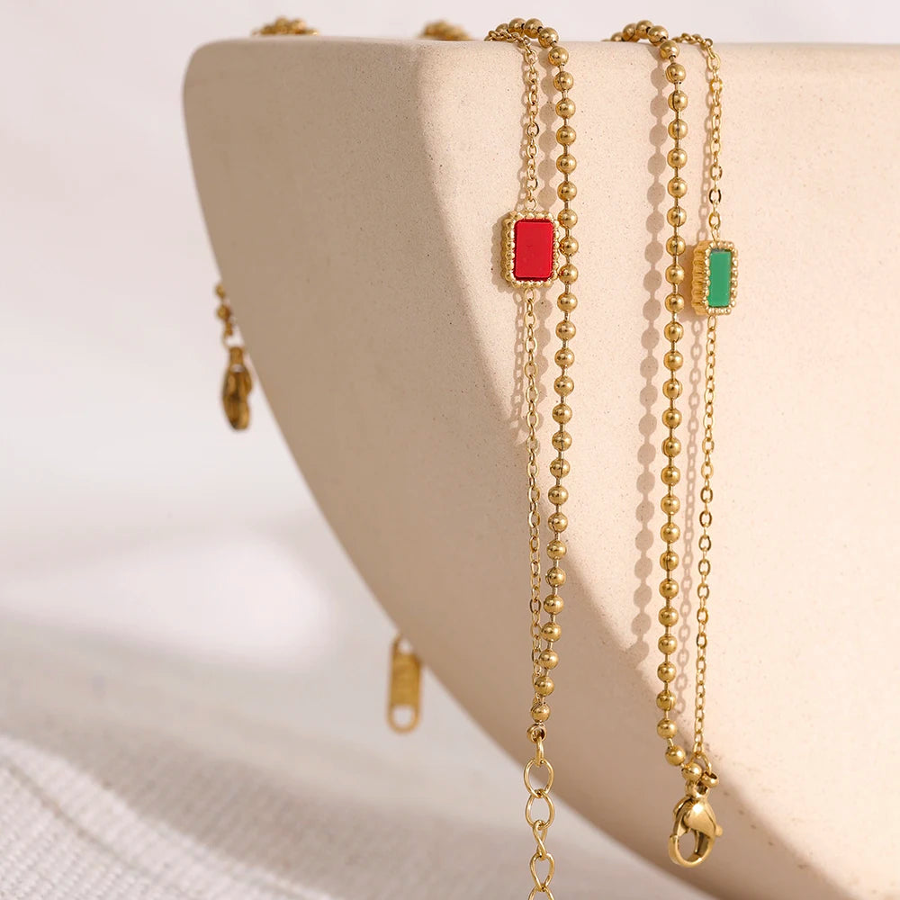 Trendy Green Charm Double Chain Bracelet