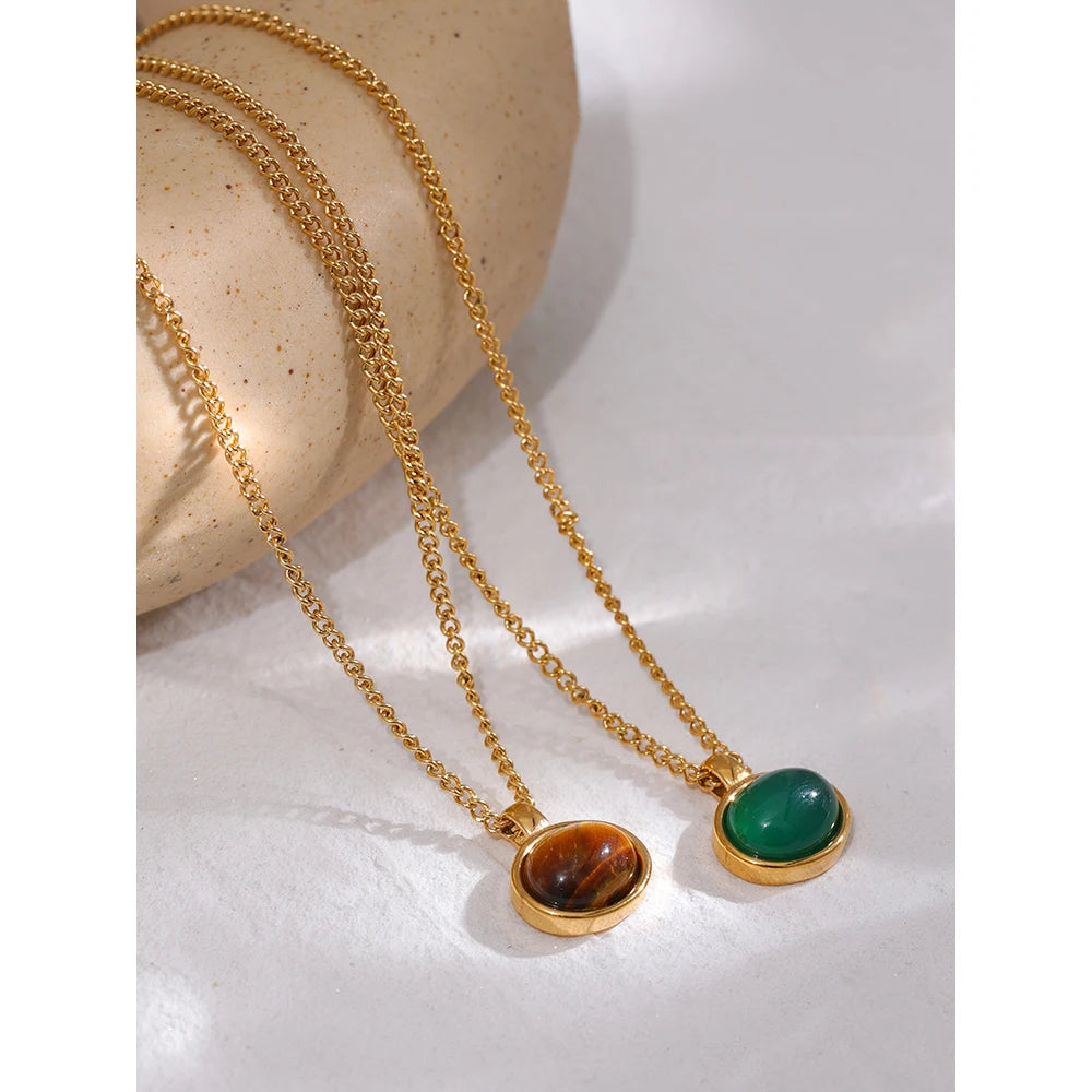 Green Agate and Tiger Eye Pendant Necklace