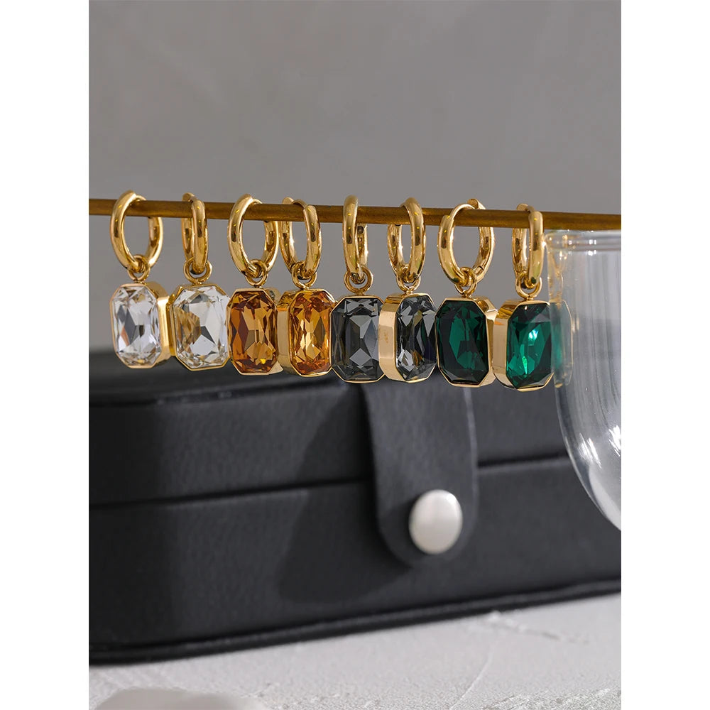 Emerald Green Geometric Drop Earrings