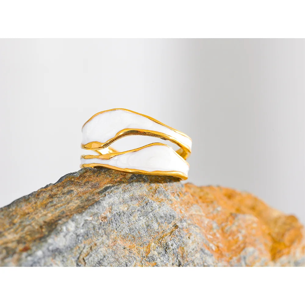 Irregular White Enamel Open Ring