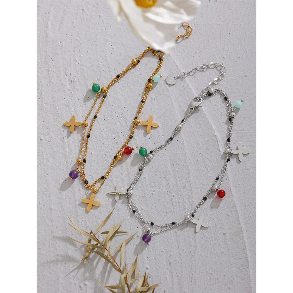 Colorful Natural Stone Flower Anklet
