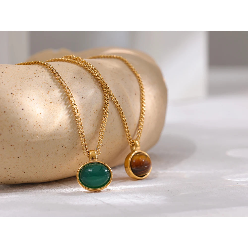 Green Agate and Tiger Eye Pendant Necklace