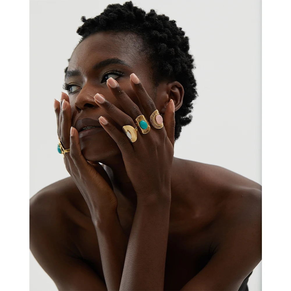 Bohemian Natural Stone Adjustable Rings