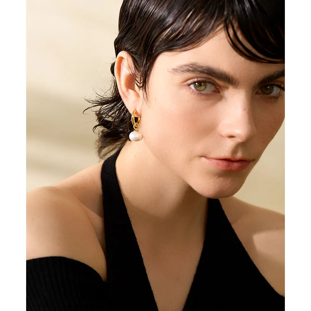 Pearl Charm Hoop Earrings