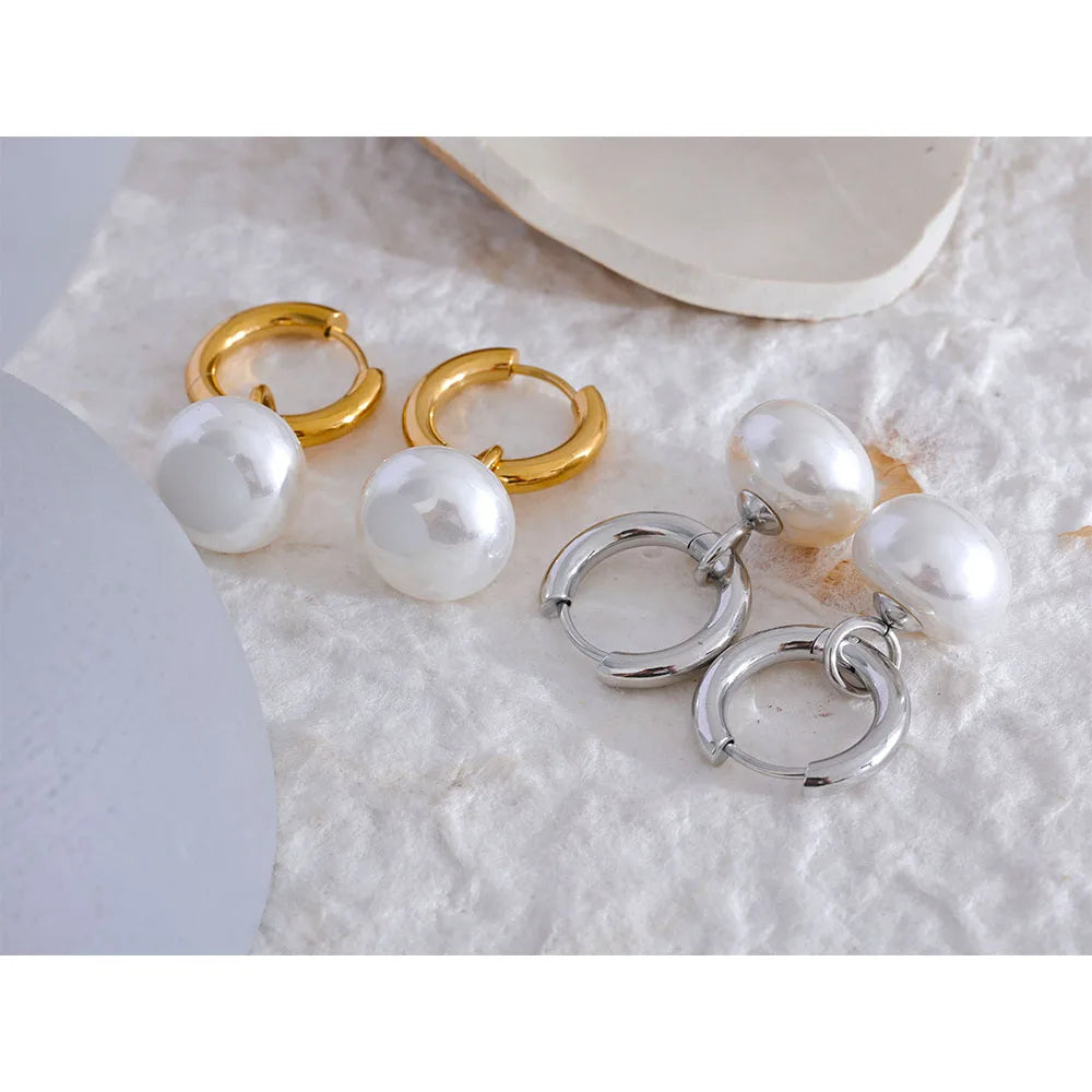 Pearl Charm Hoop Earrings